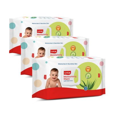 LuvLap Baby Wipes with Aloe Vera, with Flip-top Lid - Pack of 3