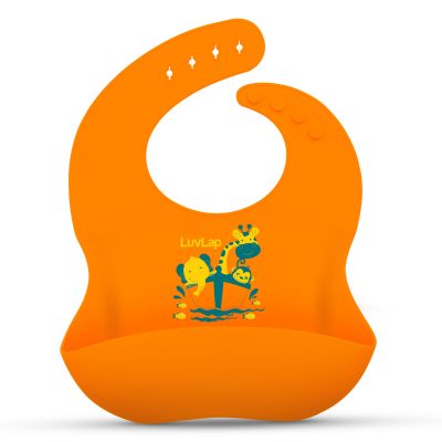 LuvLap Silicone Baby Bib for Feeding & Weaning babies & Toddlers, Waterproof (Orange)