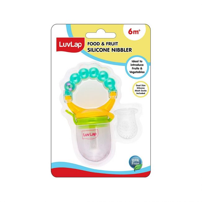 LuvLap Silicone Food/Fruit Nibbler with Extra Mesh, Infant, Pearly Green, BPA Free