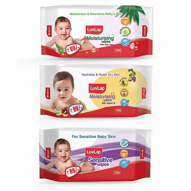 LuvLap Paraben Free Baby Wipes Combo Pack Aloe Vera + Jojoba + Sensitive 
