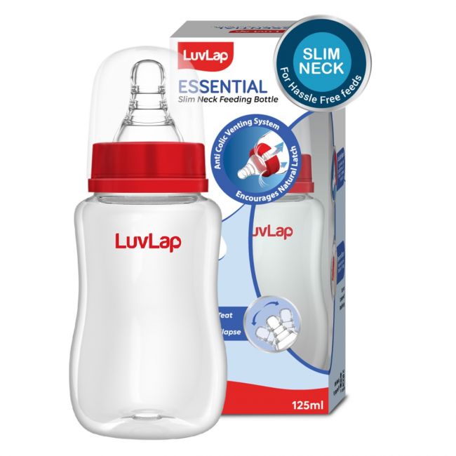 LuvLap Essential Slim Neck Feeding Bottle, Plain 125Ml