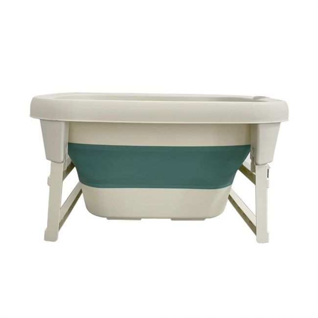LuvLap Hippo Baby Bathtub with drain plug, Expandable, Ergonomic & spacious, Soft Feel Material, Durable (White & Green)
