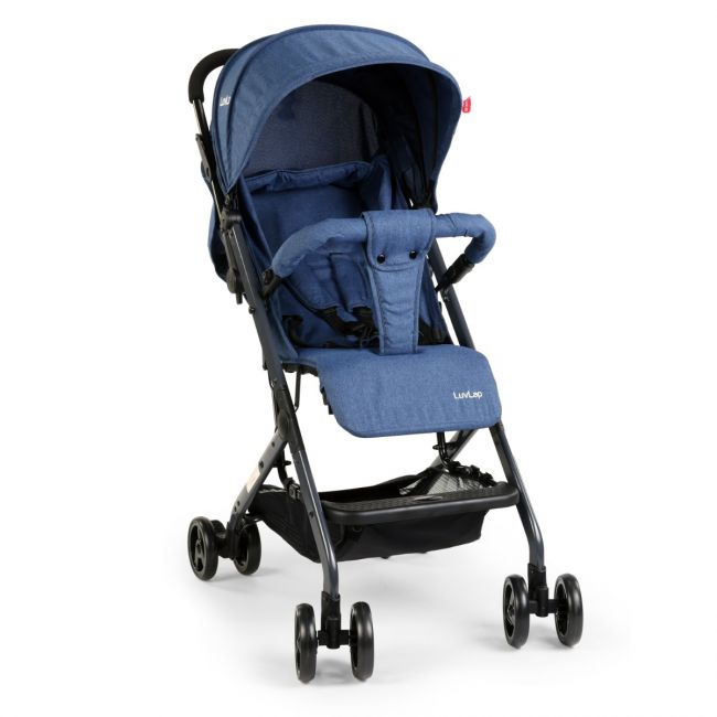 LuvLap Voyager Baby Stroller/Pram with 5 Point Safety Harness, Easy Fold, Extended Canopy, Multi Level Recline, Looking Window, Easy Assembly, 6 Month + (Blue)