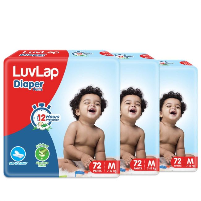 LuvLap Diaper Pants, Medium, Super Jumbo Pack, 216 Count, with upto 12 Hour protection