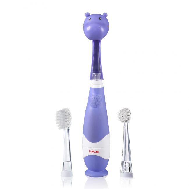LuvLap Hippo Joy Baby Sonic Infant & Toddler Electric Toothbrush, Purple
