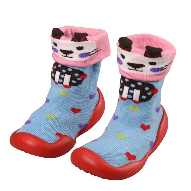 LuvLap Baby Sock Shoes, Blue Kitten, Small