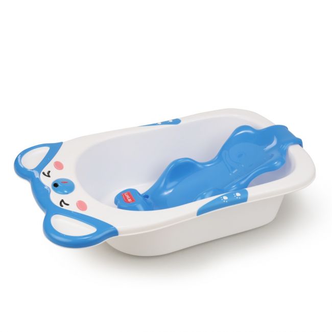 LuvLap Bubble Baby Bathtub (White & Blue) & Anti Slip Baby Plastic Bath Chair (Blue)