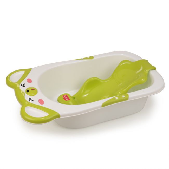 LuvLap Bubble Baby Bathtub (White & Green) & Anti Slip Baby Plastic Bath Chair (Green)