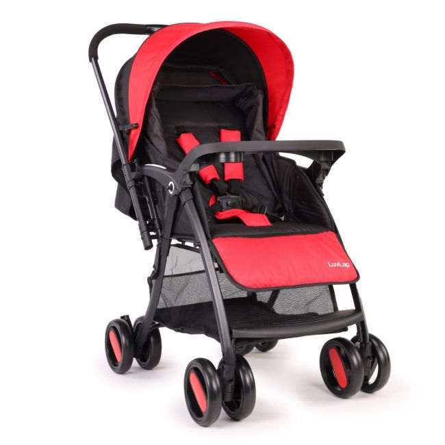 LuvLap Golf Baby Stroller/Pram with 5 Point Safety Harness, Multi Level Recline & Adjustable footrest, Extendable Canopy, Red & Black