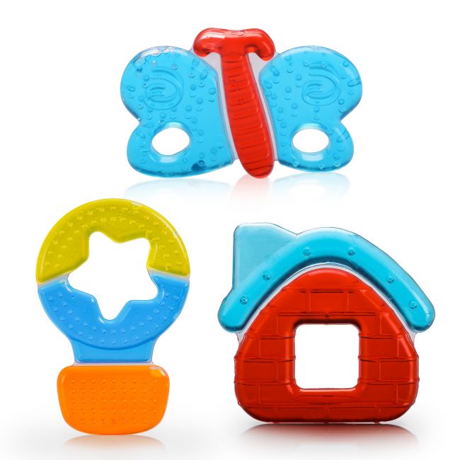 LuvLap Baby water filled Silicone Teether, Star, House & Butterfly, Textured surface (Multicolor)