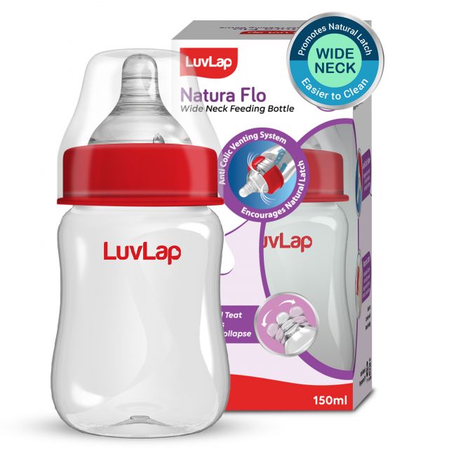 LuvLap Anti-Colic Wide Neck Natura Flo Baby Feeding Bottle, 150ml