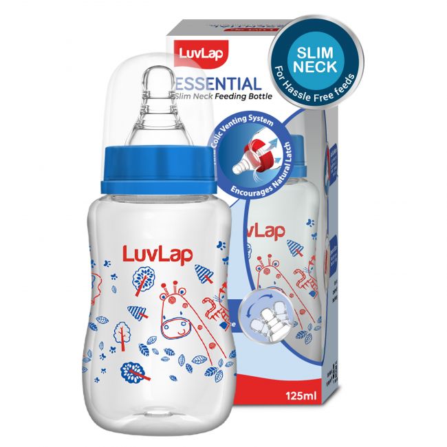 LuvLap Slim Neck Essential Baby Feeding Bottle, 125ml, Jungle Tales