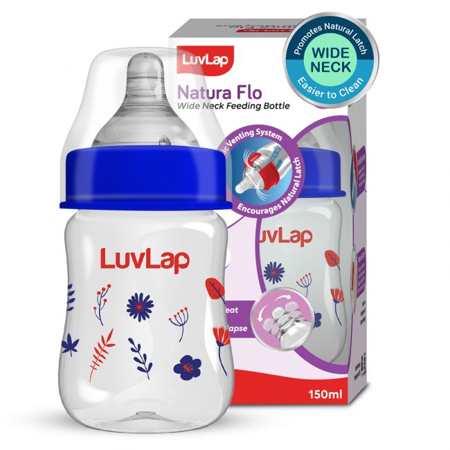 LuvLap Anti-Colic Wide Neck Natura Flo Baby Feeding Bottle, 150ml, Floral