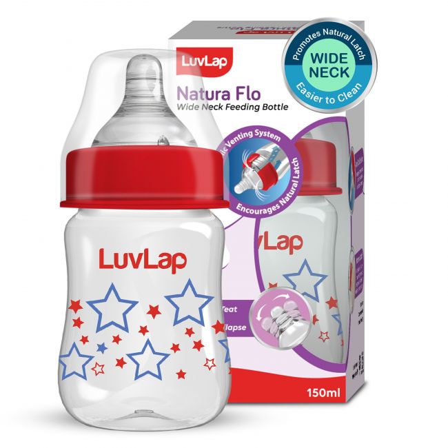 LuvLap Anti-Colic Wide Neck Natura Flo Baby Feeding Bottle, 150ml