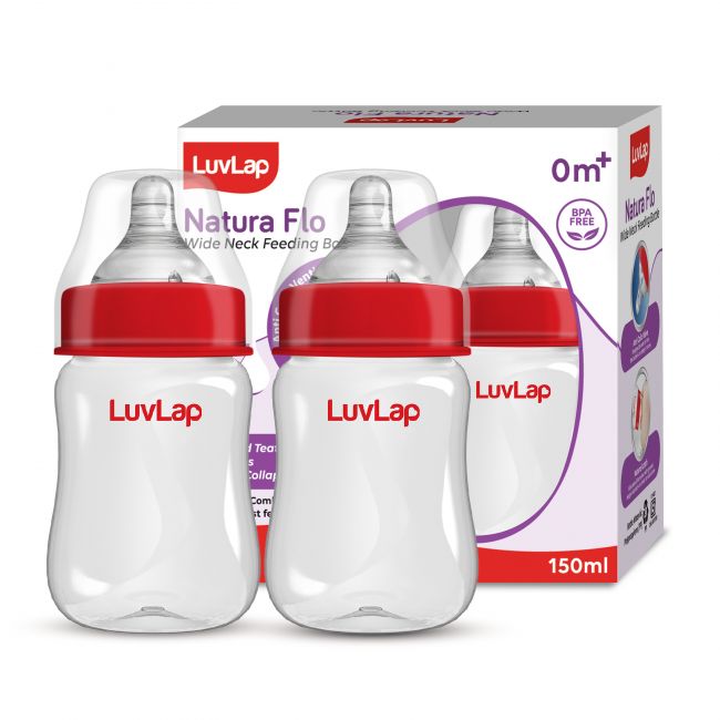 LuvLap Anti-Colic Wide Neck Natura Flo Baby Feeding Bottle, 150ml (Pack of 2)