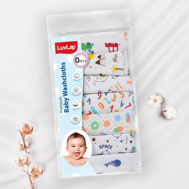LuvLap Premium Baby Washcloths, 7 Pcs, Alphabets Print