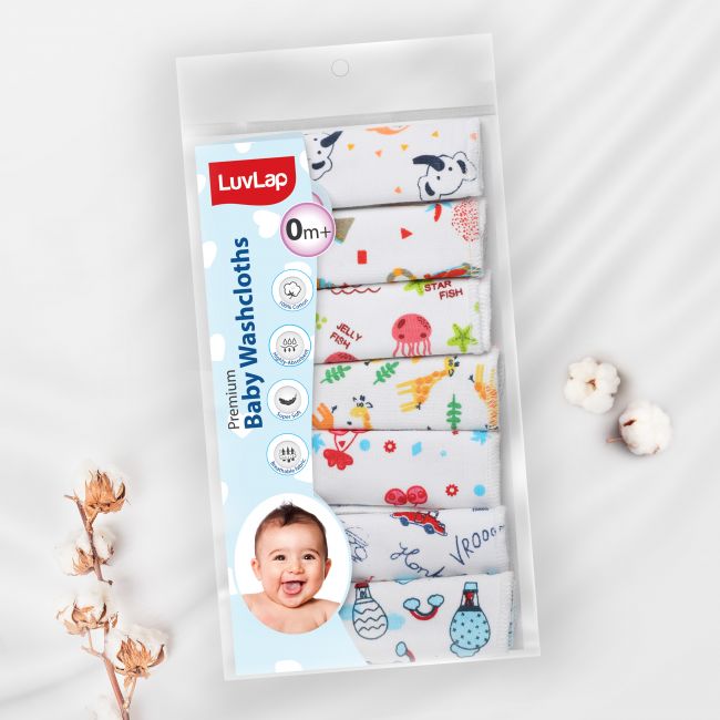 LuvLap Premium Baby Washcloths, 7 Pcs, Cherry Print