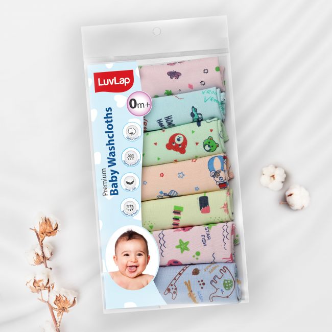 LuvLap Premium Baby Washcloths, 7 Pcs, Starfish Print