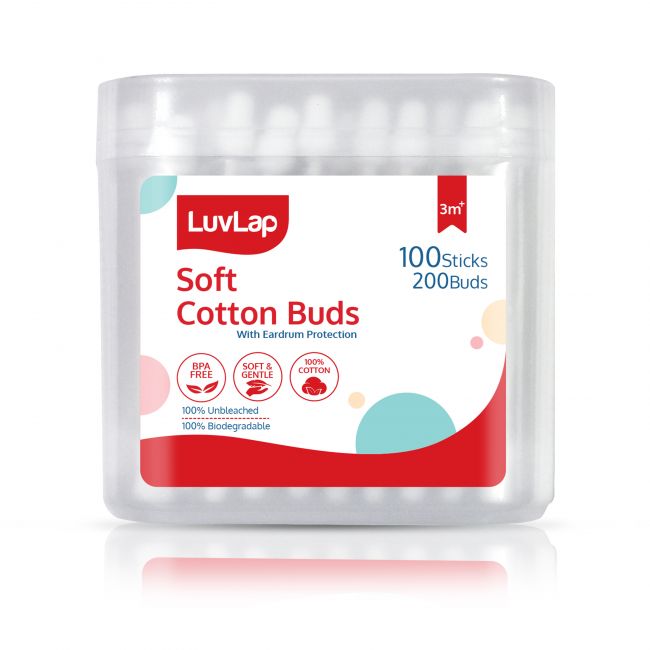 LuvLap Baby Comfy Safety Tip Cotton Buds ,100 Sticks, White