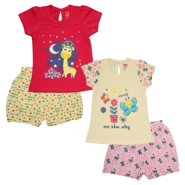 LuvLap Half Sleeve Girls Top & Shorts Multicolour Sets of 2