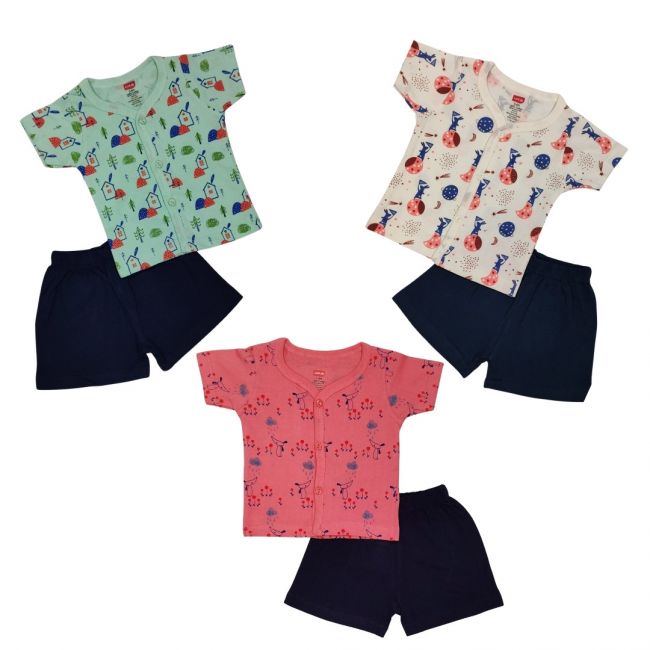 LuvLap Boys & Girls Jhabla and Shorts Set Pack Of 3, L Size