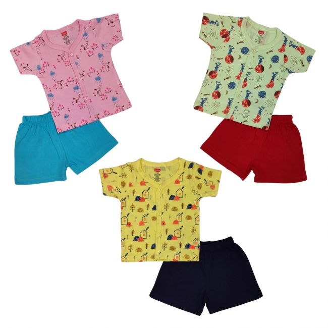 LuvLap Boys & Girls Jhabla and Shorts Set Set of 3, L Size