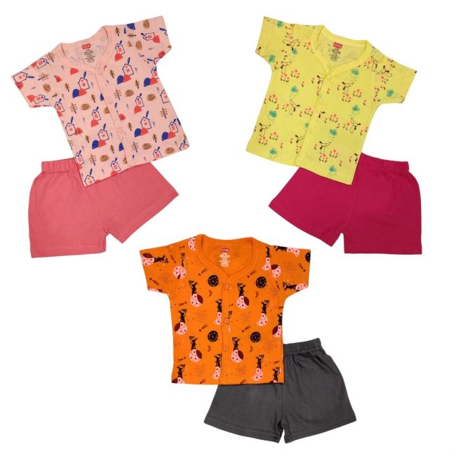 LuvLap Boys & Girls Jhabla and Shorts Set Set of 3, S Size