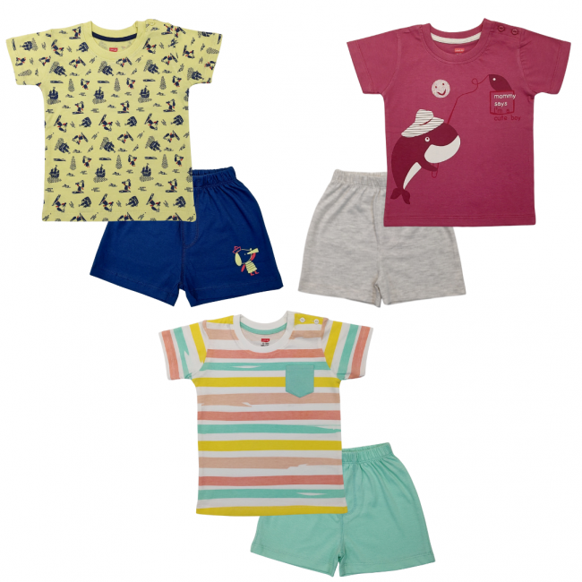 LuvLap Half Sleeve Boys T-Shirt & Shorts Sets Pack Of 3, M Size