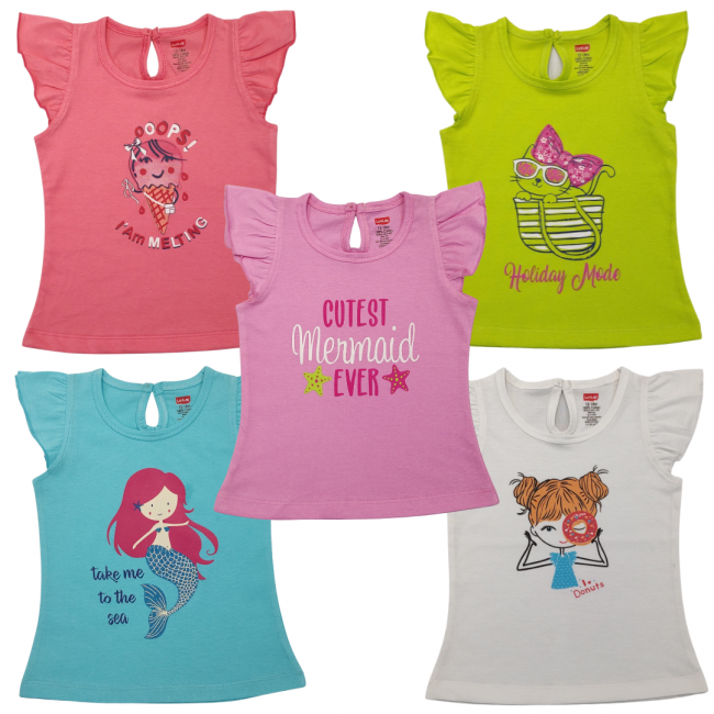 LuvLap Half Sleeve Girls Top Pack Of 5, M Size