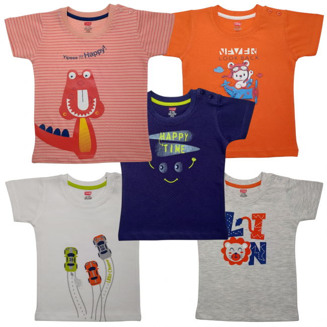 LuvLap Half Sleeve Boys T-Shirt Pack Of 5, M Size