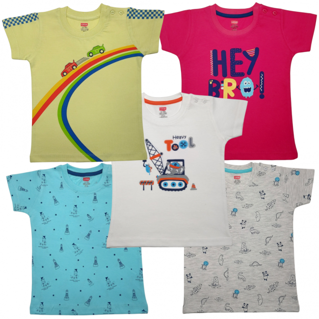 LuvLap Half Sleeve Boys T-Shirt Set Of 5, M Size