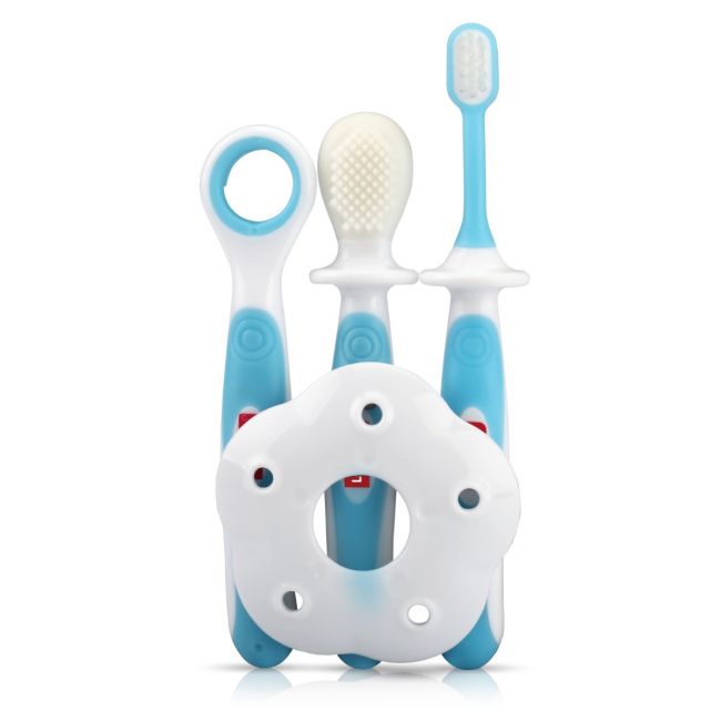 LuvLap Baby Training Toothbrush, 3 Pcs, (White/Blue)