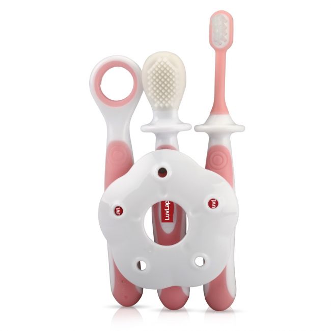 LuvLap Baby Training Toothbrush Set (White/Pink)