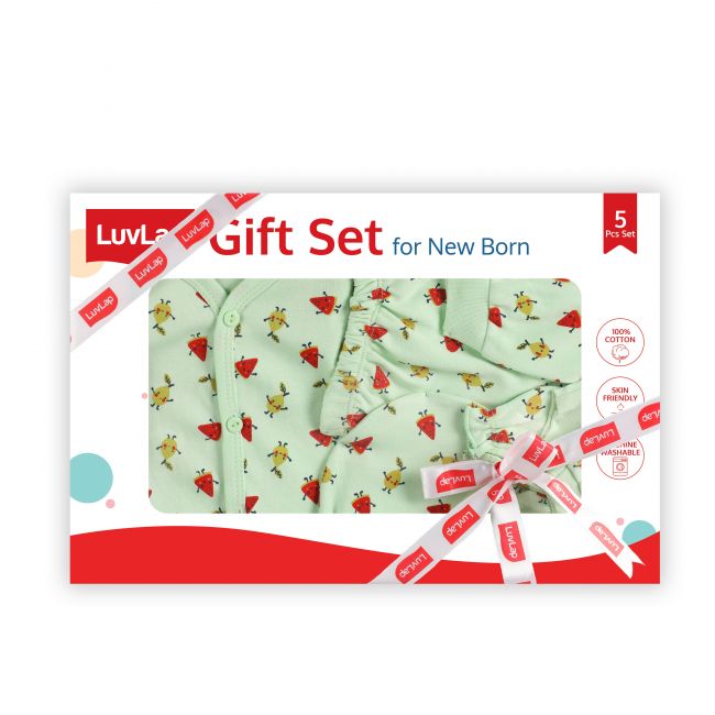 LuvLap New-born Baby Gift Set of 5,  Sea Green Fruits Print