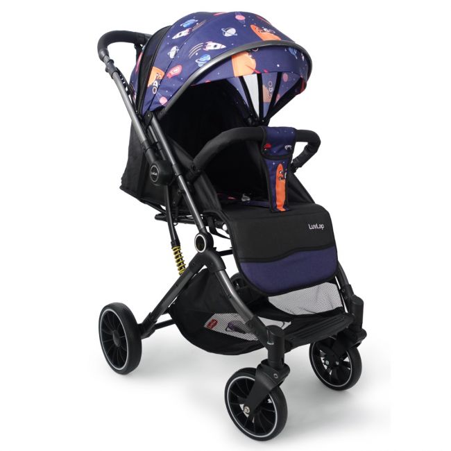 LuvLap Alpha Baby Stroller/Pram with 5 Point Safety Harness, Reversible Handle bar, Looking Window, Multi Level Recline & Adjustable footrest, Extendable Canopy, for Babies 0-3 Years (Blue)