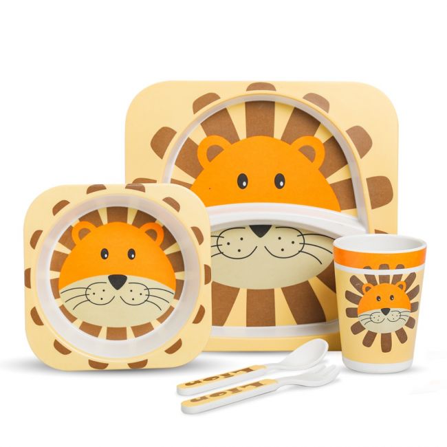 LuvLap Bamboo Baby Tableware Set, Eco Friendly, Set of 5 Pcs, Lion