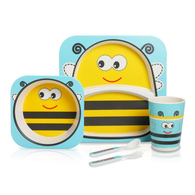 LuvLap Bamboo Baby Tableware Set, Set of 5 Pcs, Bees