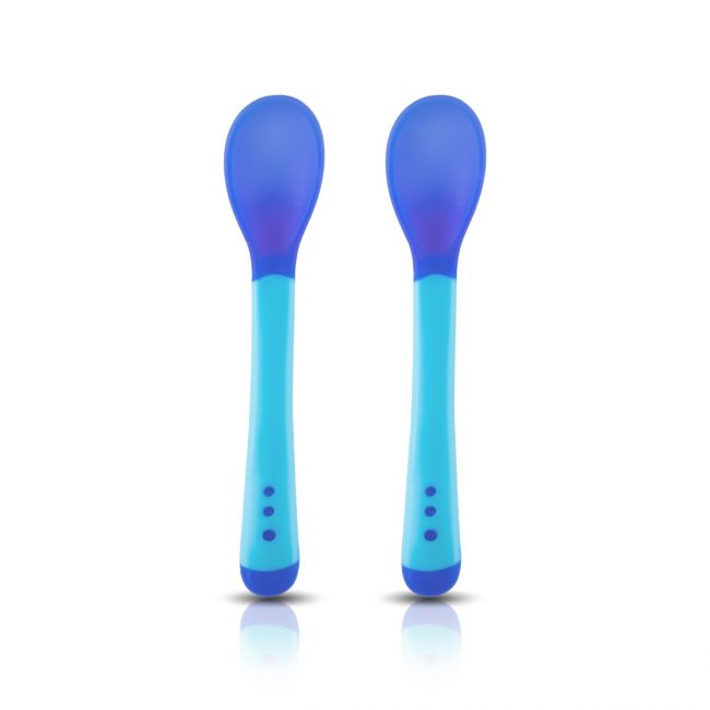 Luvlap Tiny Love Heat Sensitive Baby Feeding Spoon Set, Soft Silicone Tip, Color Changing, BPA Free, 2 Pcs, Blue