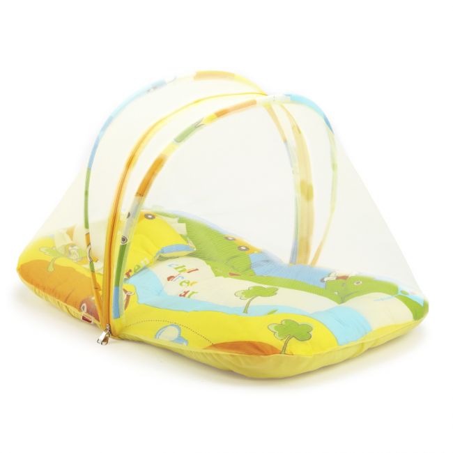 LuvLap Baby Mattress with Mosquito Net, Soft Pillow and Zip Closure, 6M+, Cars Print, (Yellow)