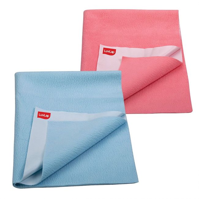 LuvLap Drysheet - Sky Blue & Salmon Rose, 0m+ - Medium size 70cm x 100cm, Pack of 2