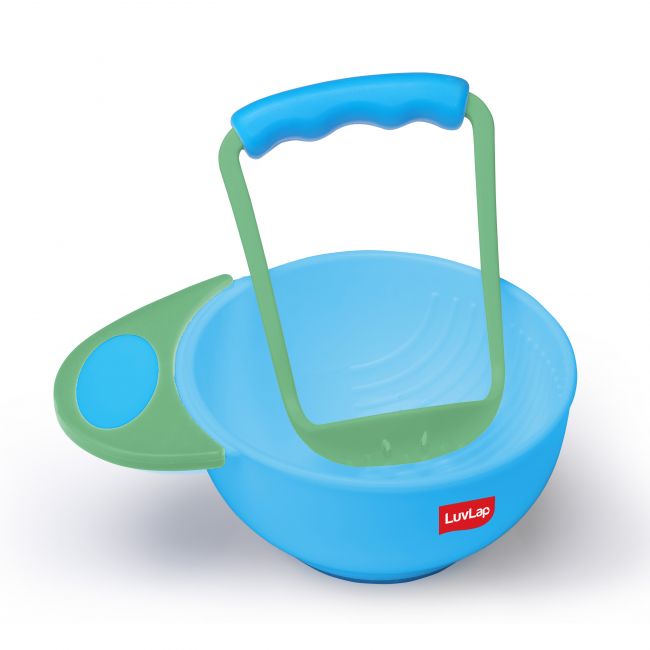 LuvLap Baby Food Grinding Cum Feeding Bowl, Green & Blue