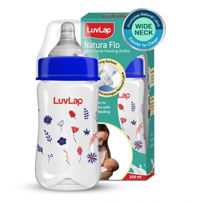 LuvLap Anti-Colic Wide Neck Natura Flo Baby Feeding Bottle, 250ml