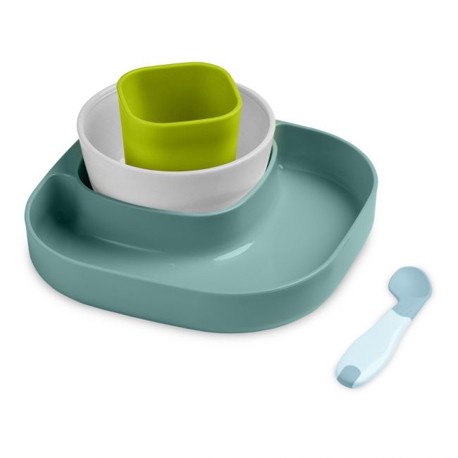 LuvLap 4 - Piece Baby Tableware Set, Suction Plate, Bowl, Glass and Spoon for Kids or Infants, Attractive Colors (Blue & Green)