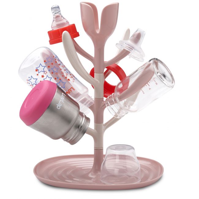LuvLap Baby Bottle Drying Rack, 360° rotatable axis, high capacity, compact, space saving, portable bottle dryer with nipple holder, Suitable for sipper cups, breast pump parts & feeding accessories (Pink)