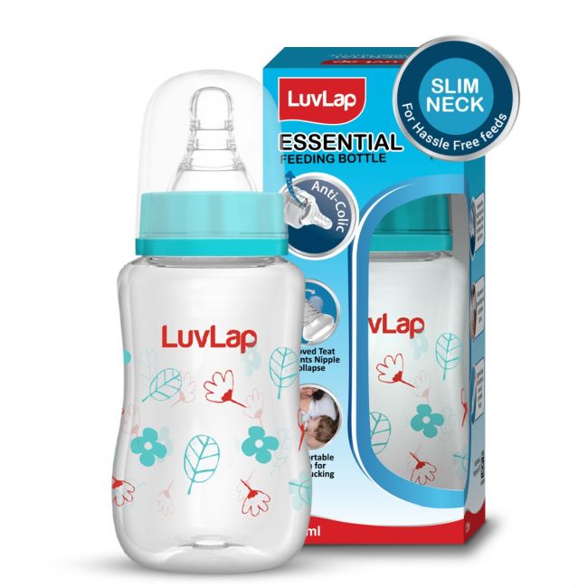 LuvLap Anti-Colic Slim Neck Essential Baby Feeding Bottle, 125ml, Wild Flower