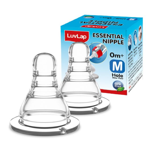 LuvLap Anti-Colic Essential Teat/Nipple for Slim Neck Bottle, 2pcs, Medium Flow