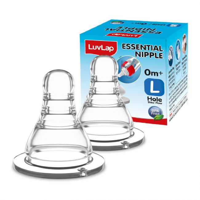 LuvLap Essential Teat/Nipple for Slim Neck Bottle, 2pcs, Fast Flow