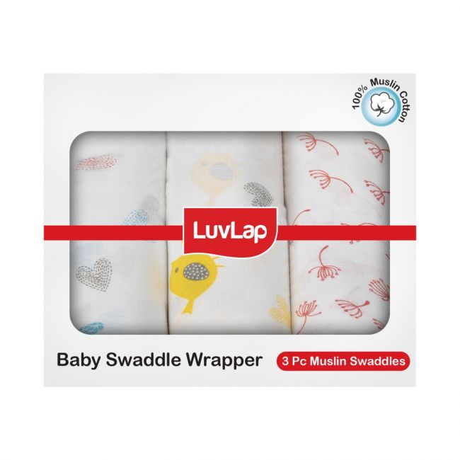 Muslin Baby Swaddle White Birds