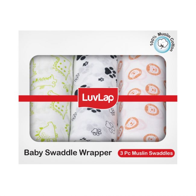 Muslin Baby Swaddle White Animals