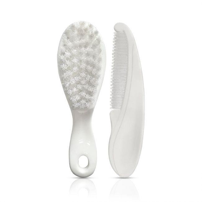 LuvLap Elegant Baby Comb & Brush Set with Soft bristles, Grooming Set, White